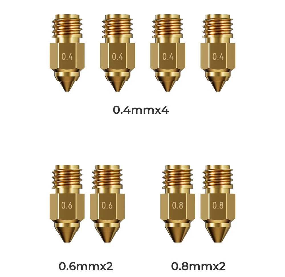 Creality - Kit 8 Boquillas Latón (4x0.4, 2x0.6, 2x0.8) - 4008030092